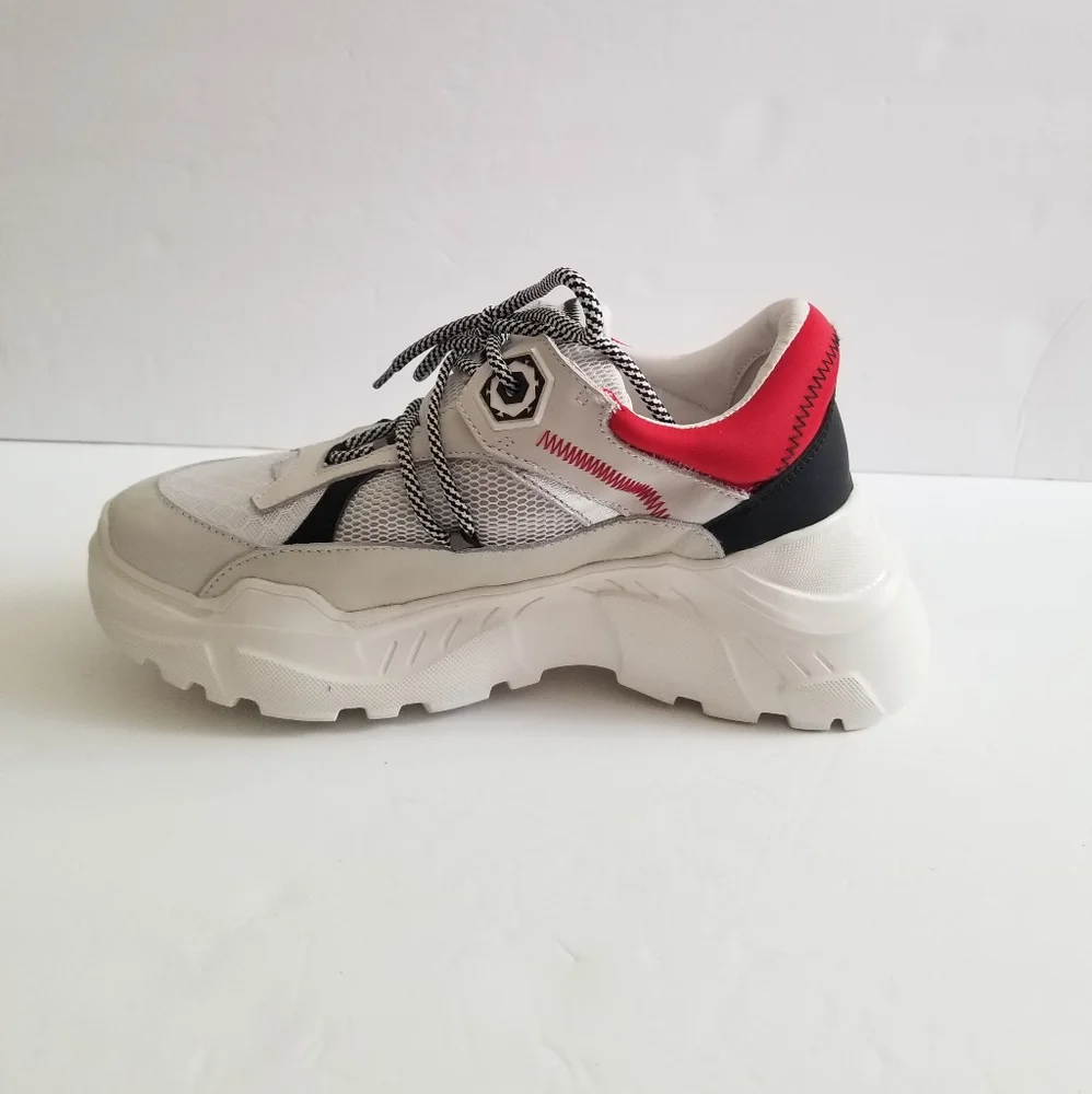 MOA Master Of Arts Lace Up White Red Mesh Leather Sneakers Size 40 US 9.5 - Picture 4 of 8